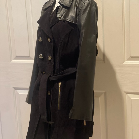 Iman black suede/leather trench coat size XL Double breasted - Picture 6 of 6
